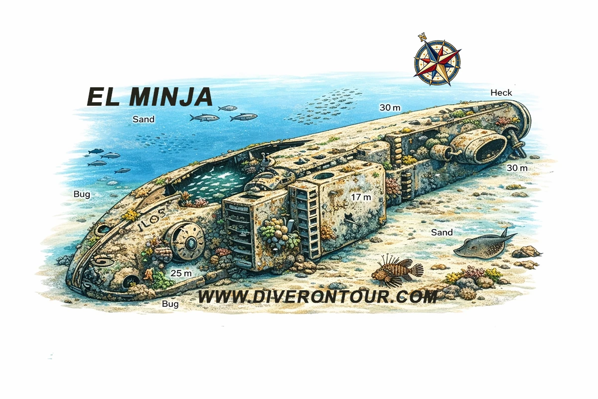 Tauchkarte El Minja Wrack Hurghada